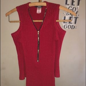 Long fitted red dress w zipper in front